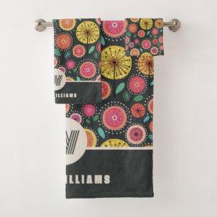 Bold Boho Scandi Folk Floral Monogram Towel