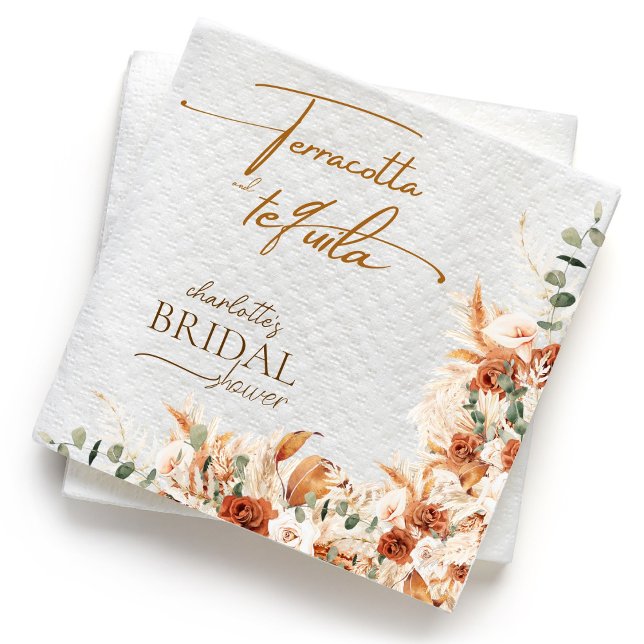 Bold Boho Terracotta and Tequila Bridal Shower Napkin (Creator Uploaded)