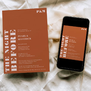 Bold boho terracotta wedding rehearsal dinner invitation