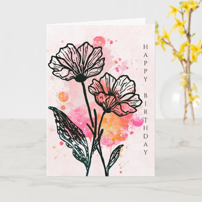 Bold Botanical Birthday Card (Yellow Flower)