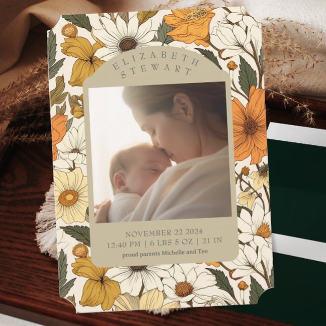 Bold Botanical Fall 2 Photo Birth Announcement (Creator Uploaded)