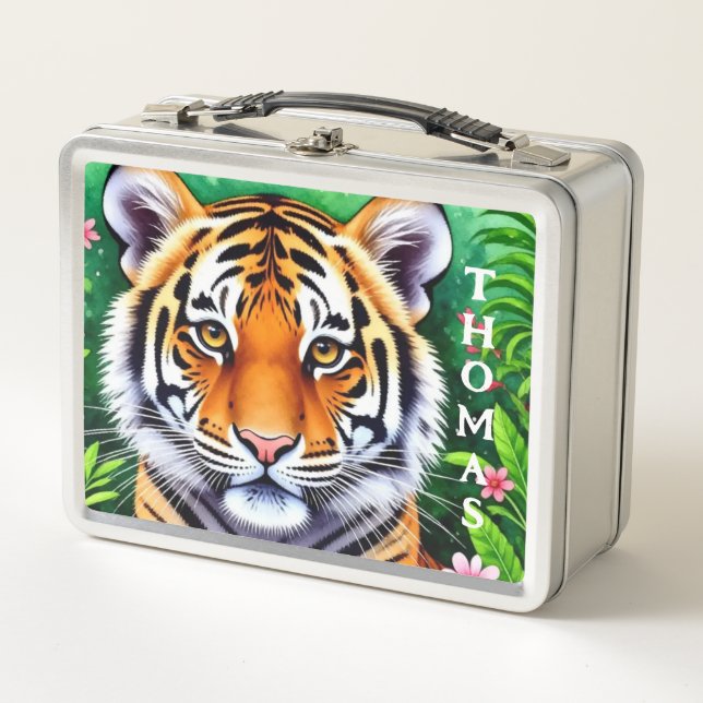 Bold Botanical Tiger cub Metal Lunch Box (Front)