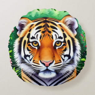 Bold Botanical Tiger cub Round Cushion