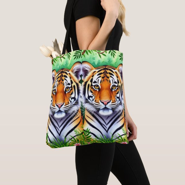 Bold Botanical Tiger cub Tote Bag (Close Up)