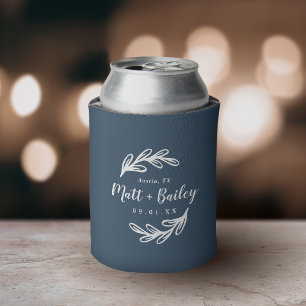 Bold Branch Wedding Monogram   Lake Blue Can Cooler