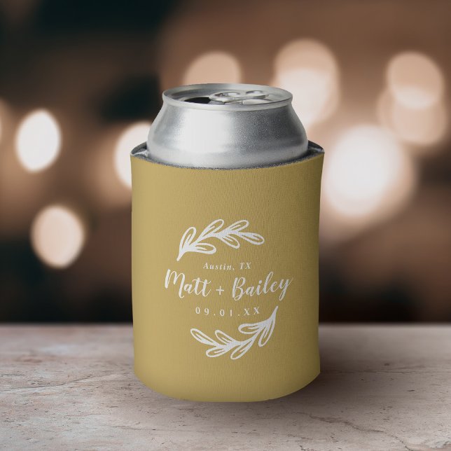 Bold Branch Wedding Monogram | Mustard Yellow Can Cooler (Creator Uploaded)
