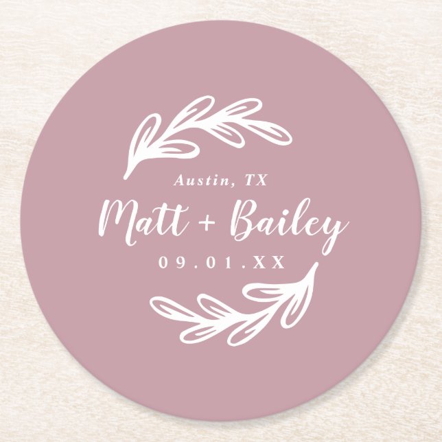 Bold Branch Wedding Monogram Round Paper Coaster (Front)