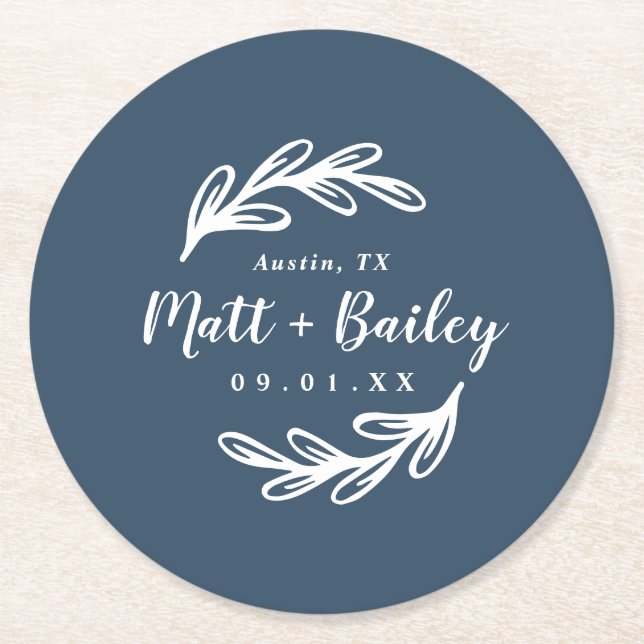 Bold Branch Wedding Monogram Round Paper Coaster (Front)