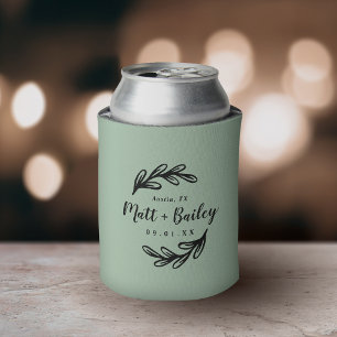 Bold Branch Wedding Monogram Sage Can Cooler