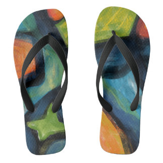 Bold Bright & Black Abstract Flip Flops