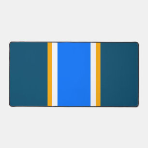 Bold Bright Blue Teal White Orange Racing Stripes Desk Mat