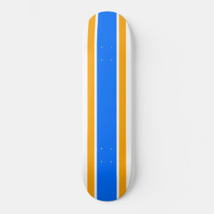 Bold Bright Blue Yellow Racing Stripes On White Skateboard