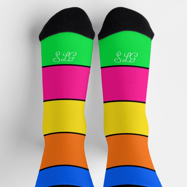 BOLD BRIGHT COLORFUL STRIPED MONOGRAM INITIALS  SOCKS (Top)