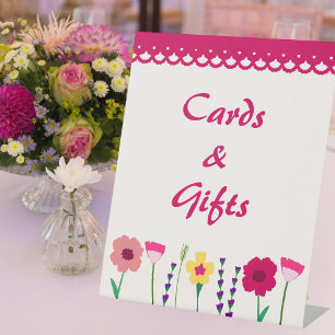 Bold & Bright Colourful Floral Pink Spring Wedding Pedestal Sign