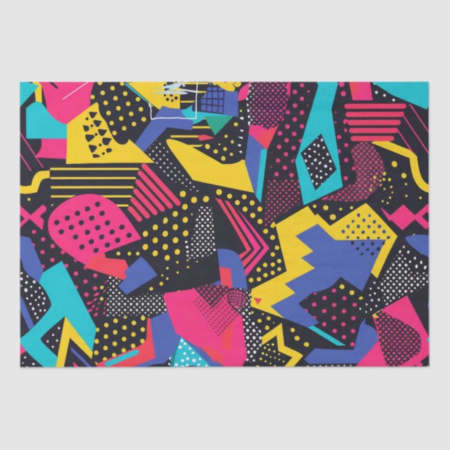 Bold Bright Colours 90s Abstract Funky Art Pattern Tissue Paper (Front)