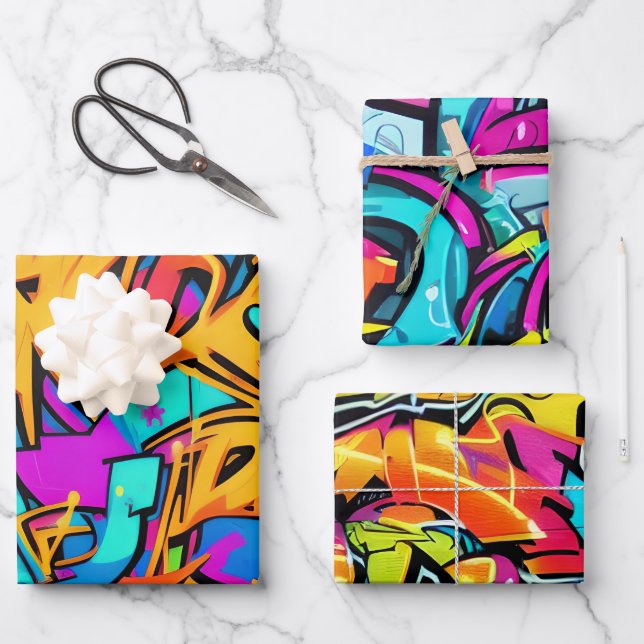 Bold Bright Colours Graffiti Street Art Pattern Wrapping Paper Sheet (Front)