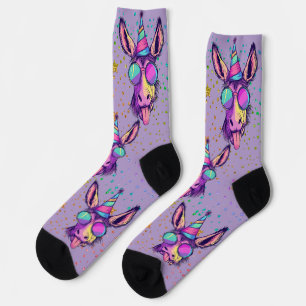 Bold, Bright Donkey in Sunglasses Design Socks