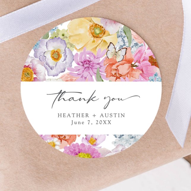 Bold Bright Floral Stickers (Bold Bright Floral Round Thank You Stickers by Painted Paperie
)