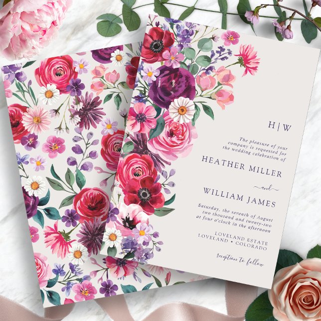 Bold Bright Floral Wedding Invitation (Bold Bright Watercolor Floral Wedding Invitation by Painted Paperie
)