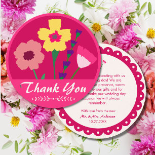Bold & Bright Fuchsia Pink Colourful Floral Weddin Thank You Card