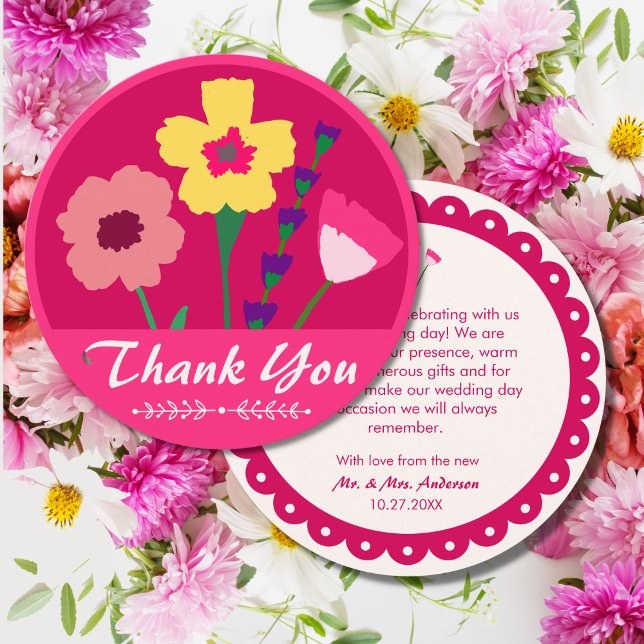 Bold & Bright Fuchsia Pink Colourful Floral Weddin Thank You Card (Creator Uploaded)