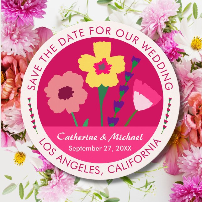Bold & Bright Fuchsia Pink Floral Save The Date (Creator Uploaded)