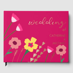 Bold & Bright Fuchsia Pink Spring Floral Wedding Guest Book