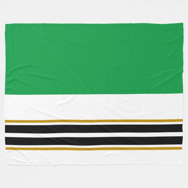 Bold Bright Green White Twin Black Racing Stripes Fleece Blanket (Front (Horizontal))
