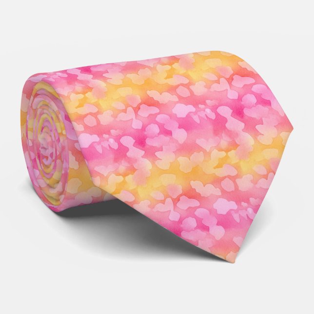 Bold & Bright Horizontal "Pink Lemonade" Abstract Tie (Rolled)