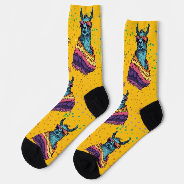 Bold, Bright Llama in Sunglasses Design Socks (Left)