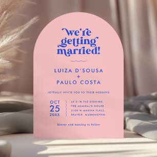Bold Bright Modern Pink + Blue Wedding  Invitation