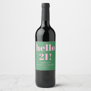 Bold Bright Modern Retro Pink Green 21st Birthday Wine Label
