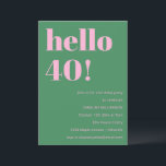 Bold Bright Modern Retro Pink Green 40th Birthday Invitation<br><div class="desc">This modern birthday invitation in pink and green pairs bold, playful typography with a fresh, retro-inspired color combination for a statement-making look. The clean layout highlights the milestone age while keeping the overall design fun, stylish, and easy to read. Ideal for 40th birthdays and other adult celebrations, from casual gatherings...</div>