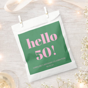 Bold Bright Modern Retro Pink Green 50th Birthday Favour Bag