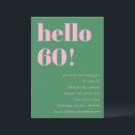 Bold Bright Modern Retro Pink Green 60th Birthday Invitation<br><div class="desc">This modern birthday invitation in pink and green pairs bold, playful typography with a fresh, retro-inspired color combination for a statement-making look. The clean layout highlights the milestone age while keeping the overall design fun, stylish, and easy to read. Ideal for 60th birthdays and other adult celebrations, from casual gatherings...</div>