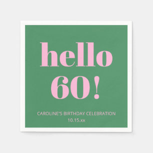 Bold Bright Modern Retro Pink Green 60th Birthday Napkin