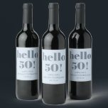 Bold Bright Modern Retro Soft Blue 50th Birthday Wine Label<br><div class="desc">This personalised wine bottle label features a soft icy blue background with a bold “hello 50” message and custom celebration details. Designed for milestone birthday parties, it works well for dinner parties, wine gifts, and party favours. The cool dusty blue colour coordinates easily with modern birthday décor. A simple way...</div>