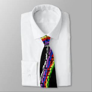bold bright multicolor tile tie on black