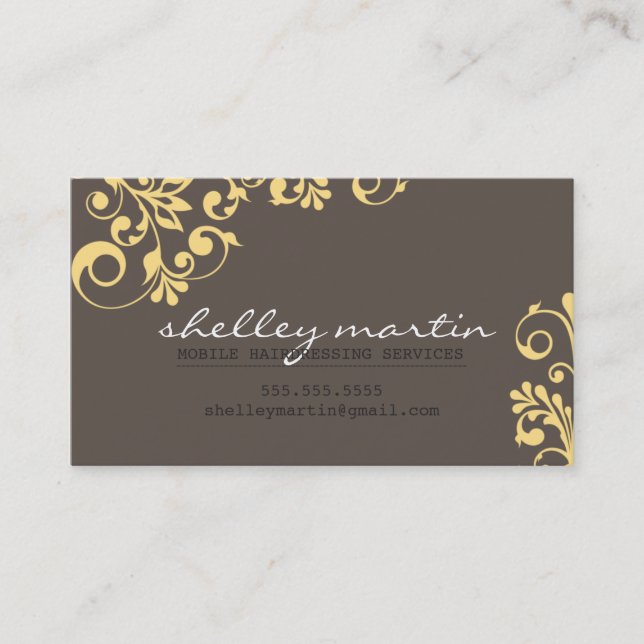 BOLD bright organic swirl pattern yellow brown Business Card (Front)