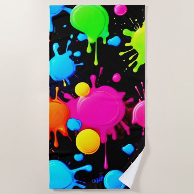 Bold & Bright Paint Splashes Beach Towel (Front)