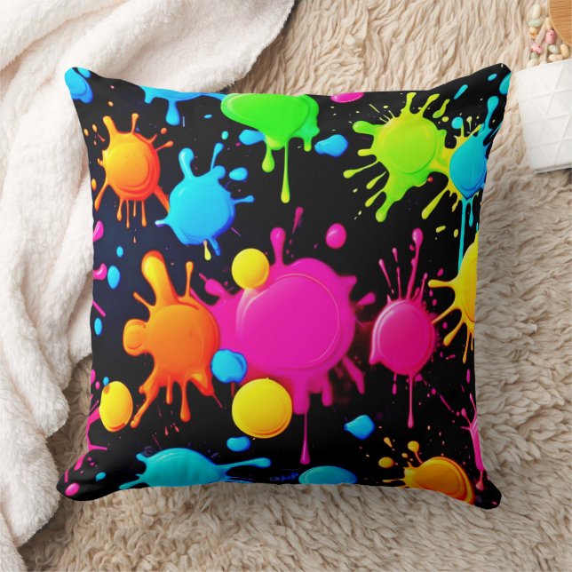 Bold & Bright Paint Splashes Cushion (Blanket)