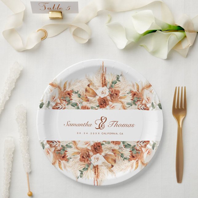  Bold Bright Pampas Floral Wedding  Paper Plate (Creator Uploaded)