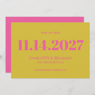 Bold Bright Pink and Yellow Typography Modern  Save The Date