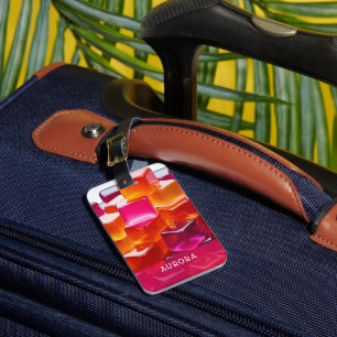 Bold Bright Pink Orange Abstract Jelly Cubes Luggage Tag