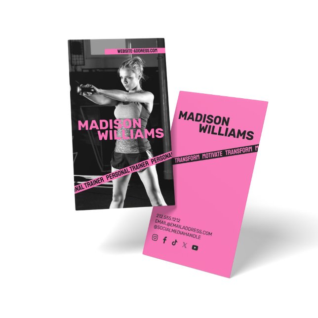 Bold Bright Pink Personal Trainer Photo Business Card (Creator Uploaded)