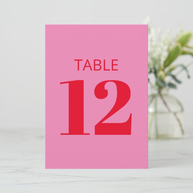 Bold Bright Pink Red Modern Table Number Sign (Standing Front)