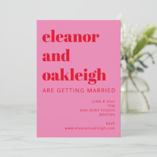Bold Bright Pink Red Modern Wedding QR Code Detail Invitation
