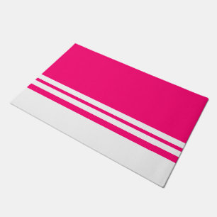 Bold Bright Pink White Bottom Edge Racing Stripes Doormat