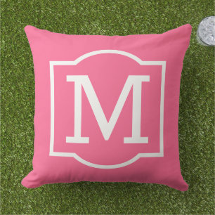 Bold Bright Pink White Bracket Monogram Cushion