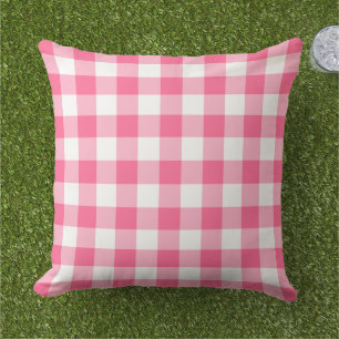 Bold Bright Pink White Gingham Plaid Check Cushion